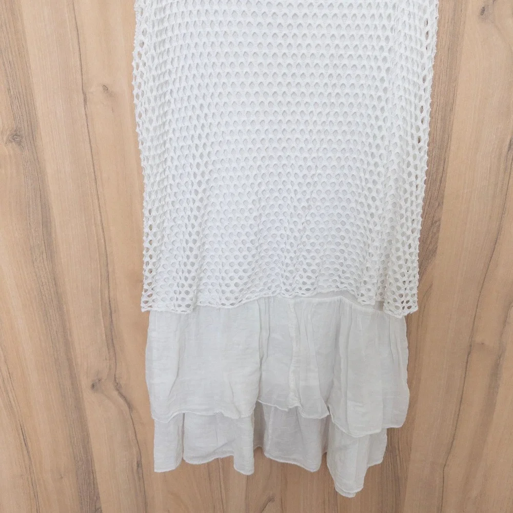 Womens Lace Layered Dress L White Mesh Floral Embroidered Boho Festival Italy